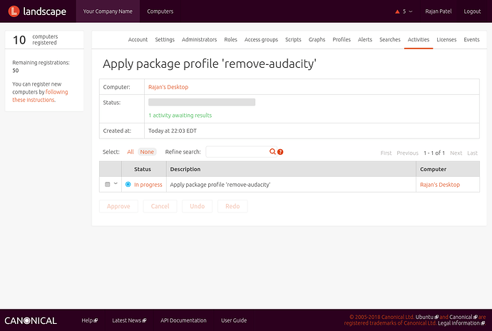 Screenshot of a Package Profile in the In Progress stage