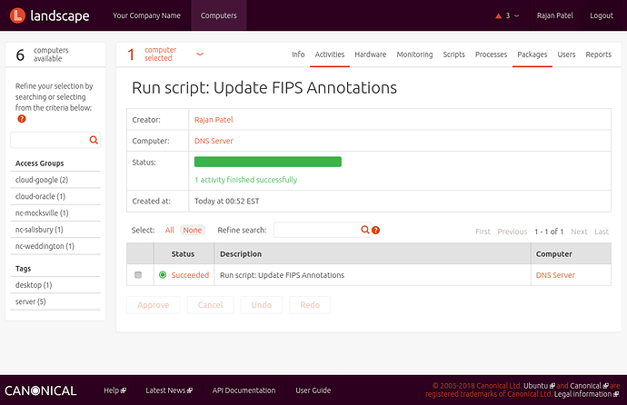 Screenshot of a successful FIPS configuration scan within Landscape