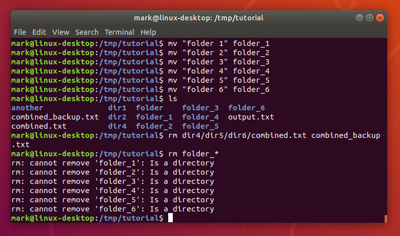 Error when running rm on directories