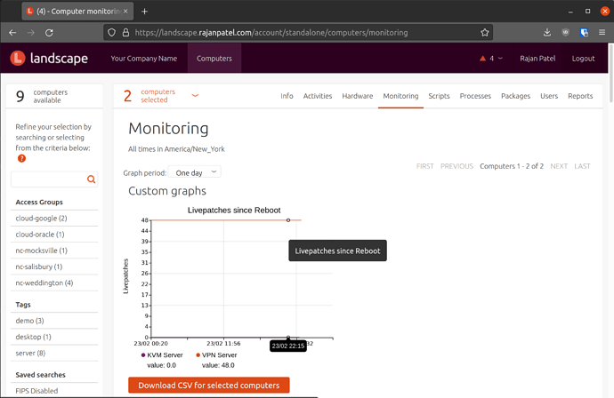 Screenshot of the Livepatches since Reboot custom graph, in Landscape